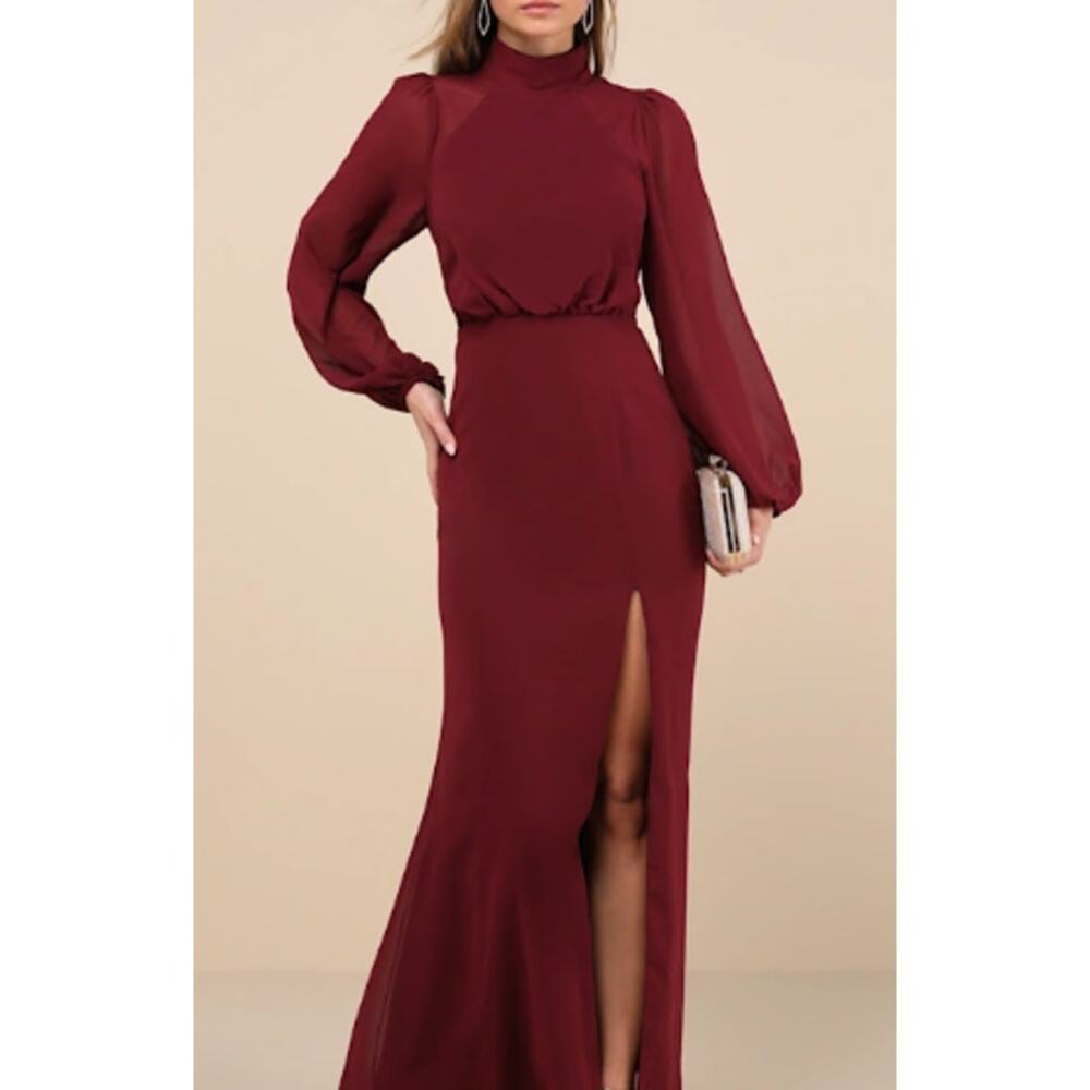 Lulu's Wine Burgundy Long Sleeve Maxi Dress
